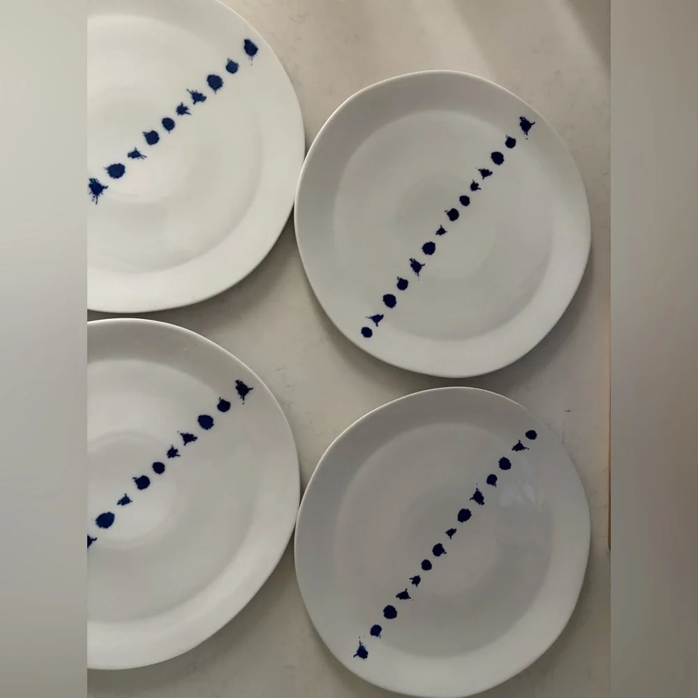 West Elm Blue Splatter Dinner Plate - 4